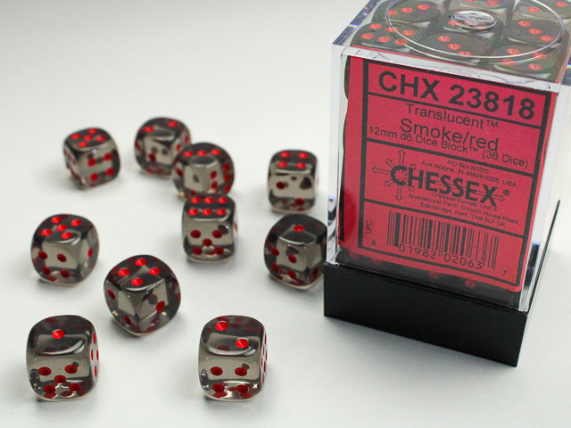 Chessex Translucent 12mm d6 Smoke/red Dice Block