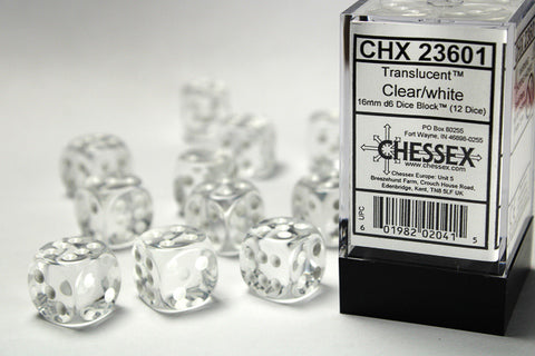 Chessex Translucent 16mm d6 Clear/white Dice Block