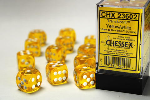 Chessex Translucent 16mm d6 Yellow/white Dice Block