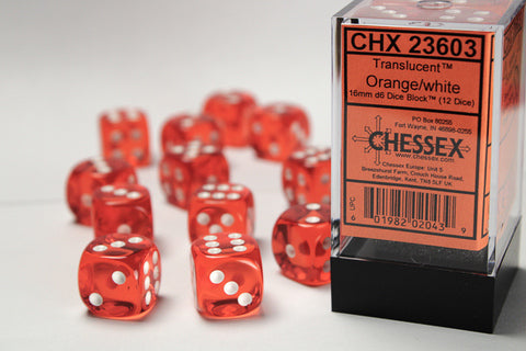 Chessex Translucent 16mm d6 Orange/white Dice Block