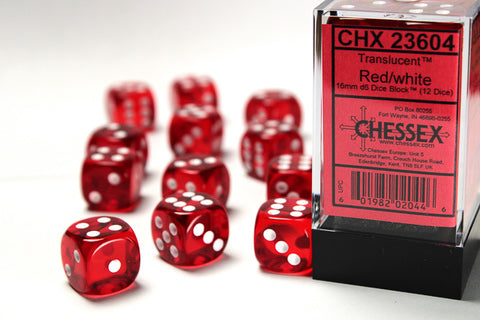 Chessex Translucent 16mm d6 Red/white Dice Block