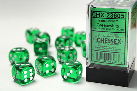 Chessex Translucent 16mm d6 Green/white Dice Block