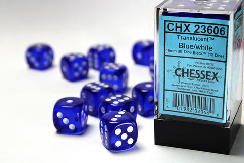 Chessex Translucent 16mm d6 Blue/white Dice Block