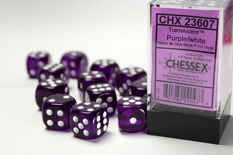 Chessex Translucent 16mm d6 Purple/white Dice Block