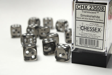 Chessex Translucent 16mm d6 Smoke/white Dice Block