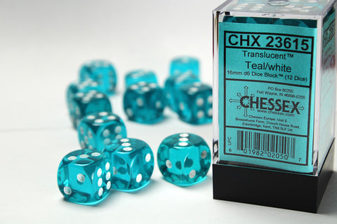 Chessex Translucent 16mm d6 Teal/white Dice Block