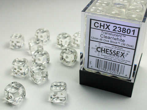 Chessex Translucent 12mm d6 Clear/white Dice Block