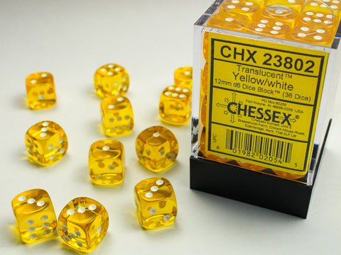 Chessex Translucent 12mm d6 Yellow/white Dice Block