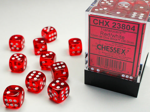 Chessex Translucent 12mm d6 Red/white Dice Block