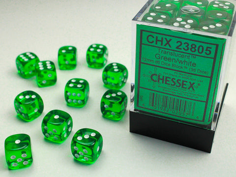 Chessex Translucent 12mm d6 Green/white Dice Block