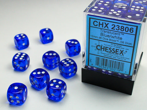 Chessex Translucent 12mm d6 Blue/white Dice Block