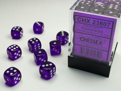 Chessex Translucent 12mm d6 Purple/white Dice Block