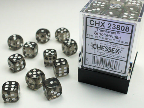 Chessex Translucent 12mm d6 Smoke/white Dice Block