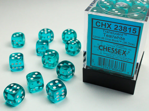 Chessex Translucent 12mm d6 Teal/white Dice Block