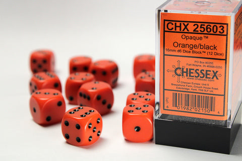 Chessex Opaque 16mm Orange/black Dice Block