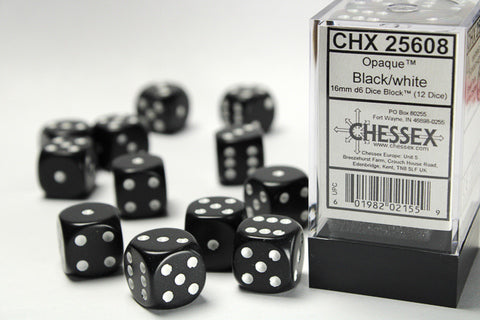 Chessex Opaque 16mm Black/white Dice Block