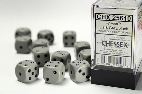 Chessex Opaque 16mm Dark Grey/black Dice Block