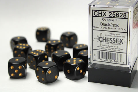 Chessex Opaque 16mm Lt Black/gold Dice Block