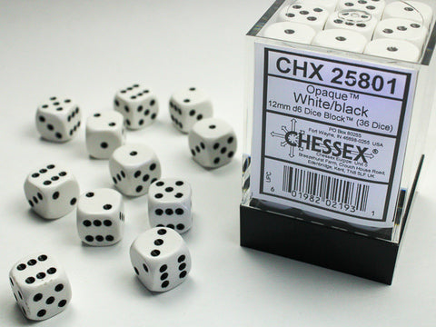 Chessex Opaque 12mm White/black Dice Block