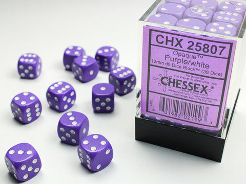 Chessex Opaque 12mm Purple/white Dice Block