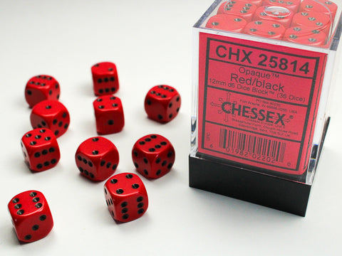 Chessex Opaque 12mm Red/black Dice Block