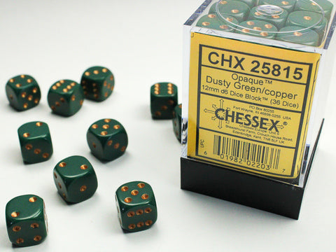 Chessex Opaque 12mm Dusty Green/copper Dice Block