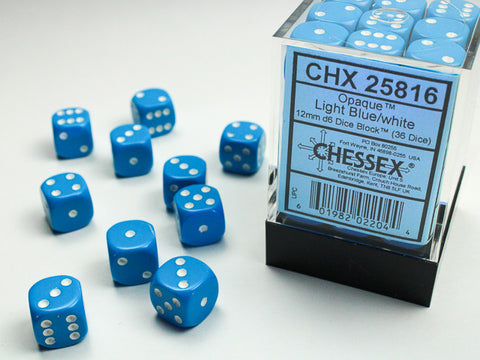 Chessex Opaque 12mm Light Blue/white Dice Block