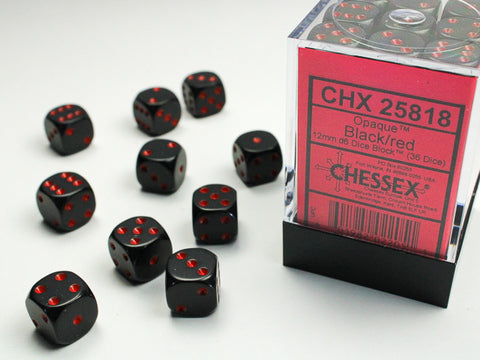 Chessex Opaque 12mm Black/red Dice Block