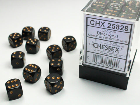 Chessex Opaque 12mm Black/gold Dice Block