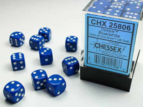 Chessex Opaque 12mm Blue/white Dice Block