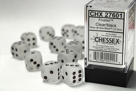 Chessex Frosted 16mm Clear/black Dice Block