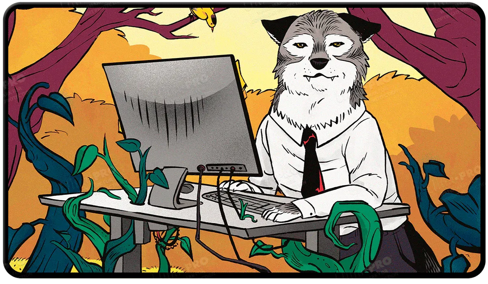 Not A Wolf Black Stitched Playmat - Standing Desk Wolf Token