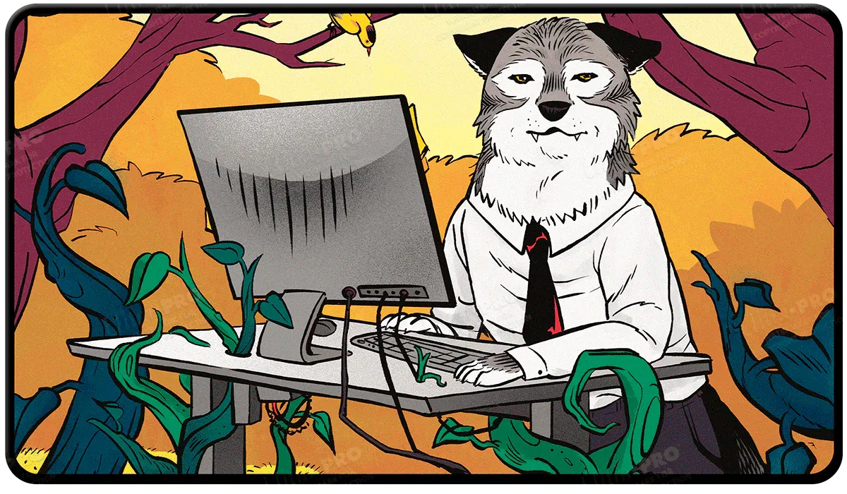 Not A Wolf Black Stitched Playmat - Standing Desk Wolf Token