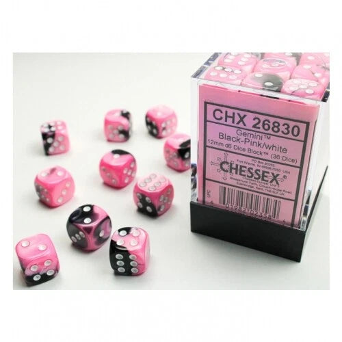 Chessex Gemini 12mm Black-Pink/white Dice Block