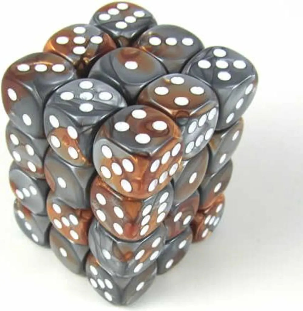Chessex Gemini 12mm Copper-Steel/white Dice Block