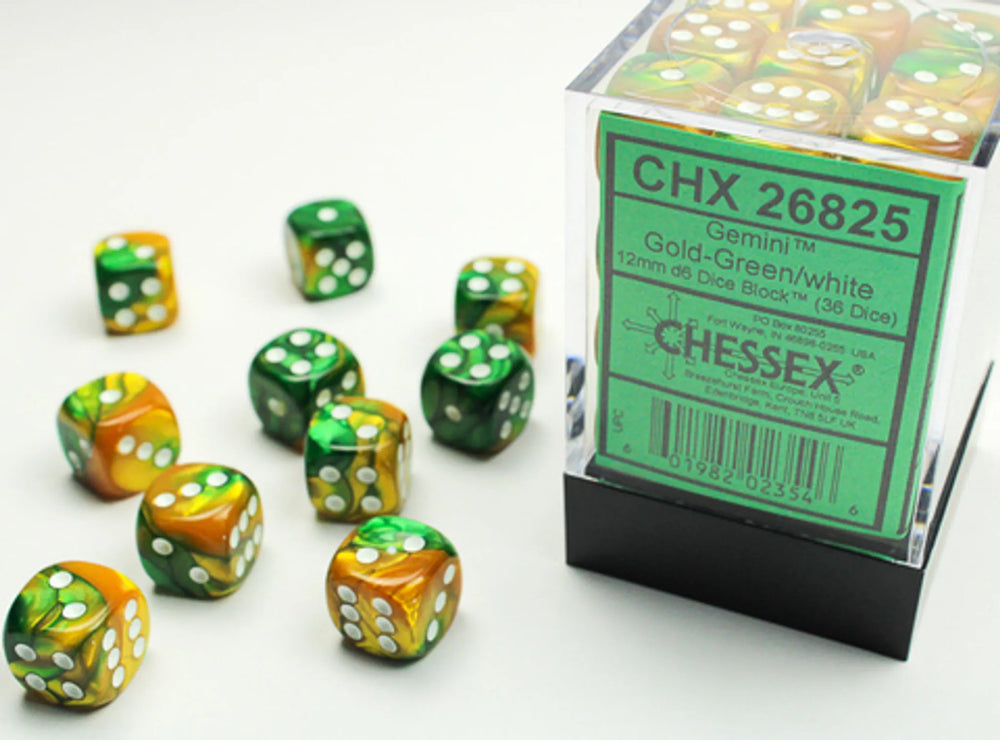 Chessex Gemini 12mm Black-Green/gold Dice Block