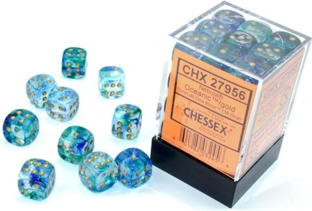 Chessex Nebula 12mm Oceanic/gold Dice Block