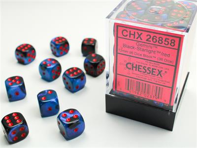 Chessex Gemini 12mm Black-Starlight/red Dice Block