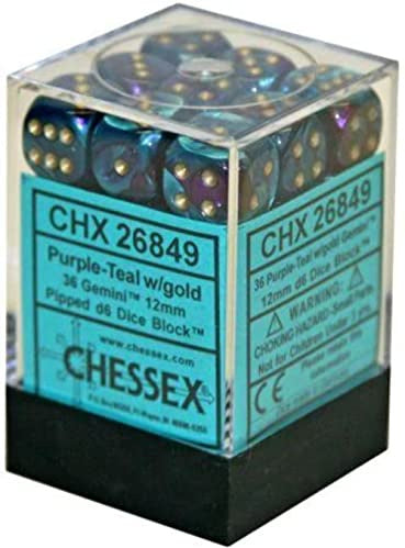 Chessex Gemini 12mm Purple-Teal/gold Dice Block