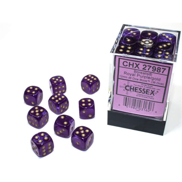 Chessex Borealis 12mm Royal Purple/gold Dice Block
