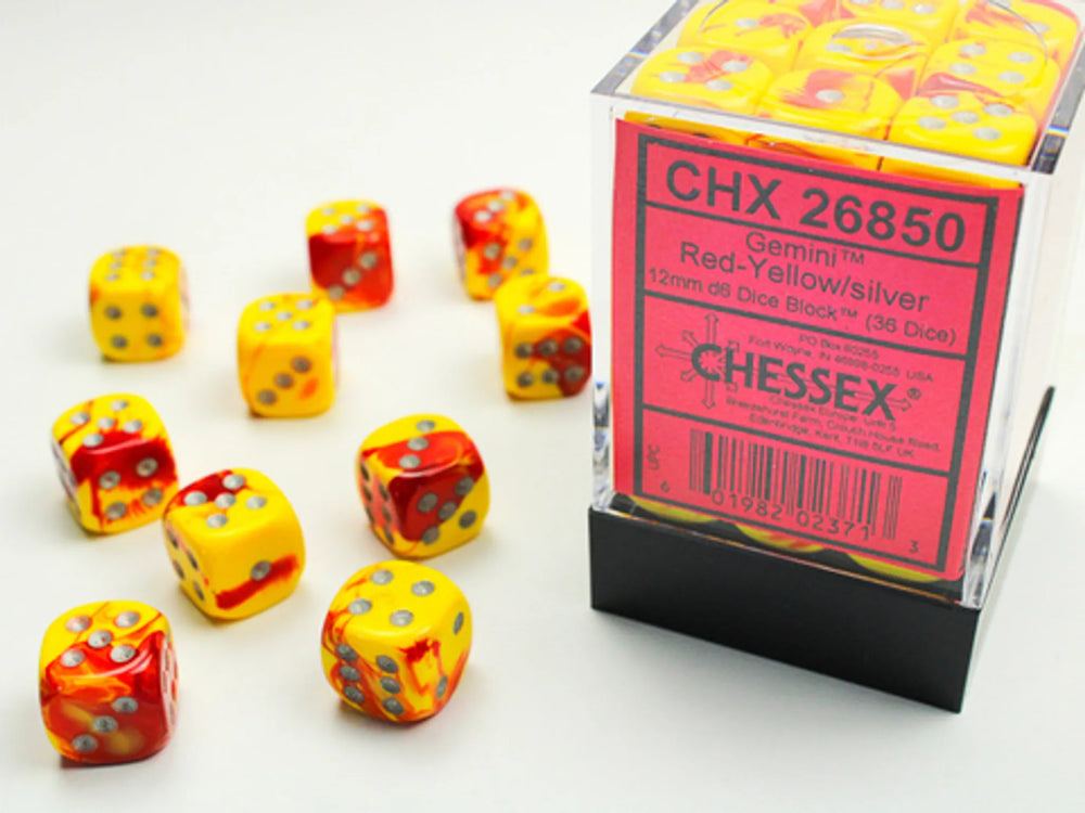 Chessex Gemini 12mm Red-Yellow/silver Dice Block