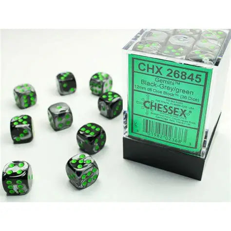 Chessex Gemini 12mm Black-Grey/green Dice Block