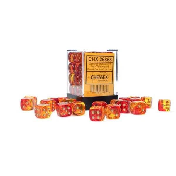 Chessex Translucent Gemini 12mm d6 Red-Yellow/gold Dice Block