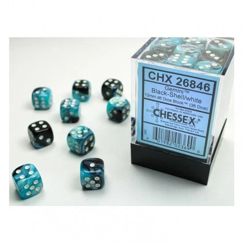 Chessex Gemini 12mm Black-Shell/white Dice Block