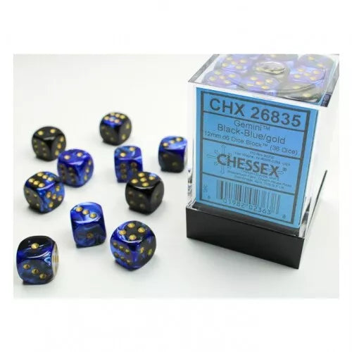 Chessex Gemini 12mm Black-Blue/gold Dice Block