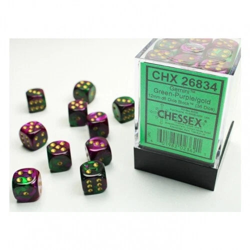 Chessex Gemini 12mm Green-Purple/gold Dice Block