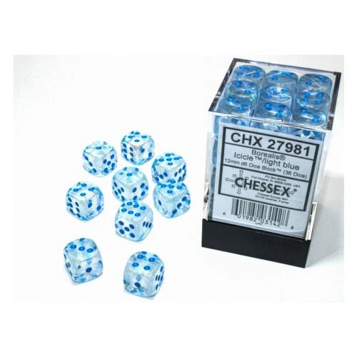 Chessex Borealis 12mm Icicle/light blue Dice Block