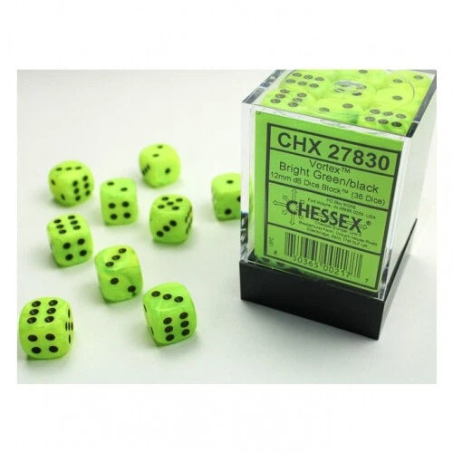 Chessex Vortex 12mm Bright Green/black Dice Block